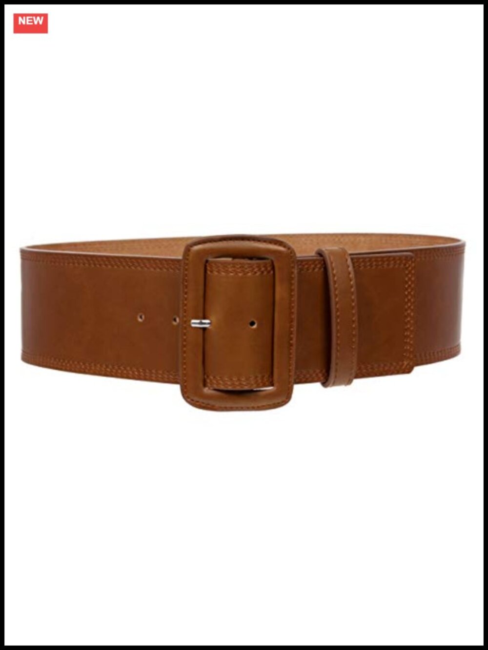 3" Wide High Waist Fashion Stitch Rectangular Leather Belt